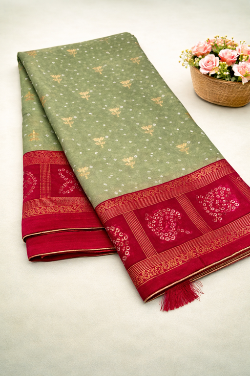 Premium Chiffon Fancy Saree with Bandini Blouse & Pallu
