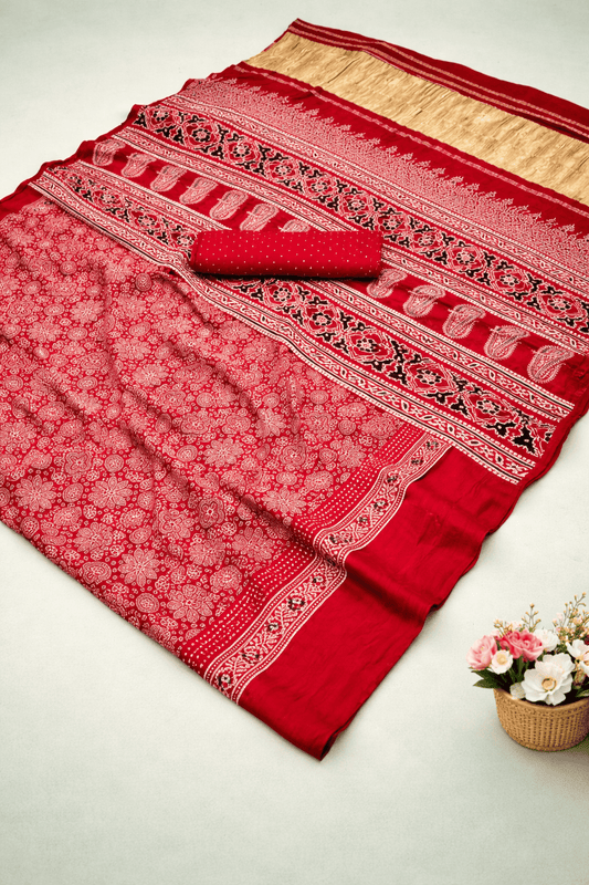 Premium Modal Ajrakh with pagadi patta and handblock print