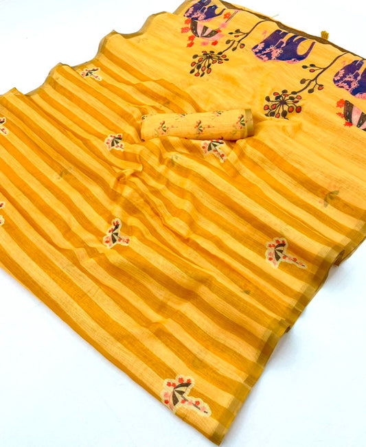 Soft Cotton Based Lenin with Zari Border and Fancy Tassels