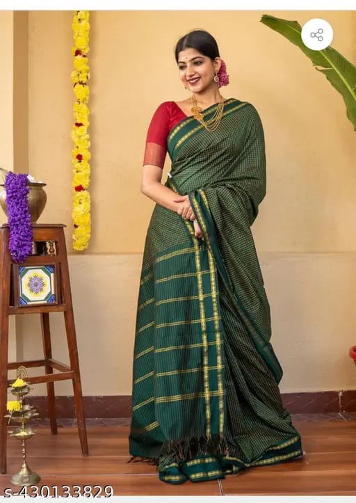 Premium Cotton Sarees with Checks Pattern vol-5