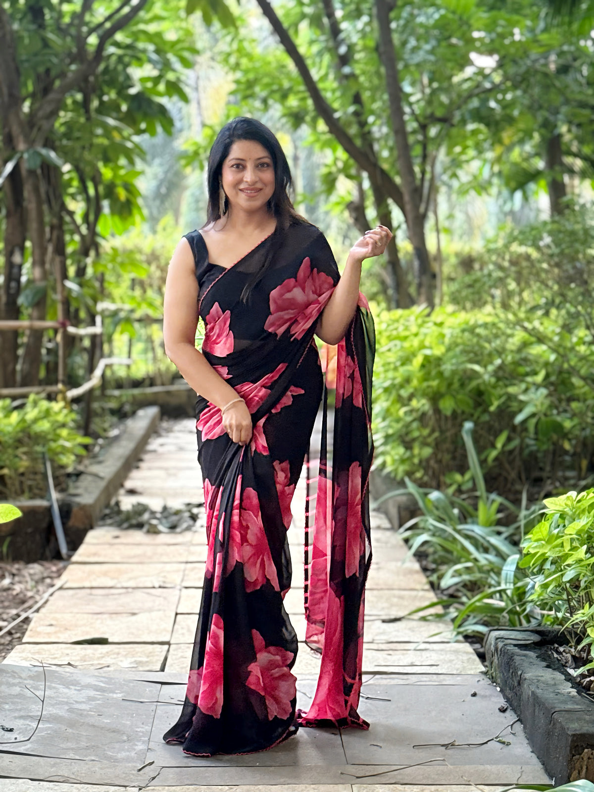 Premium Fancy Chiffon Saree with Black Colour