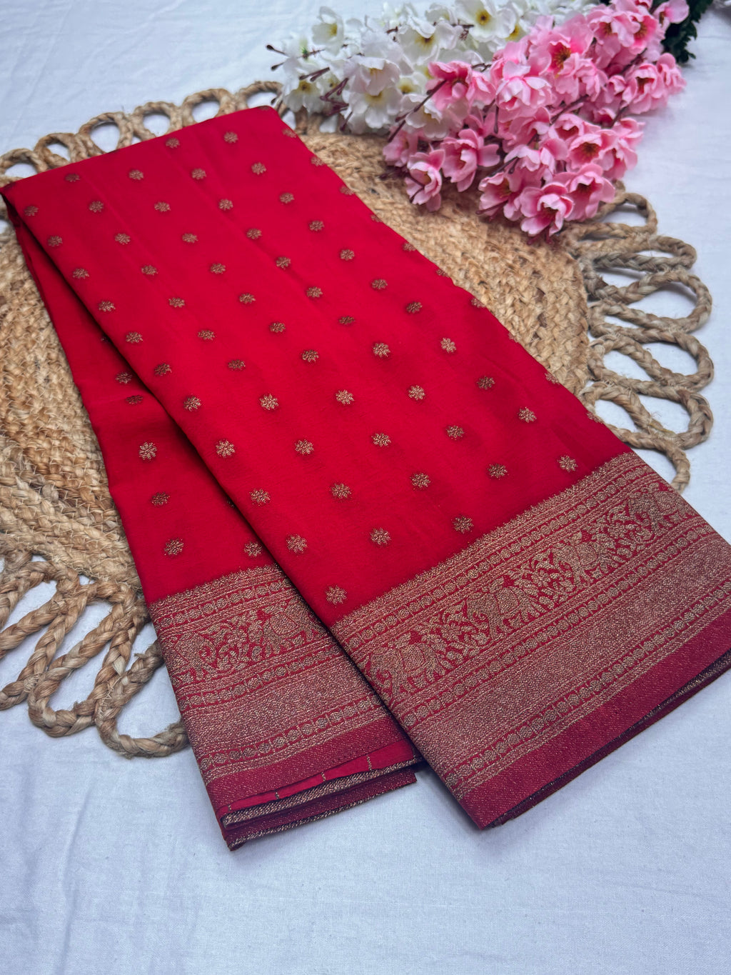 Georgette Self Elephant Border