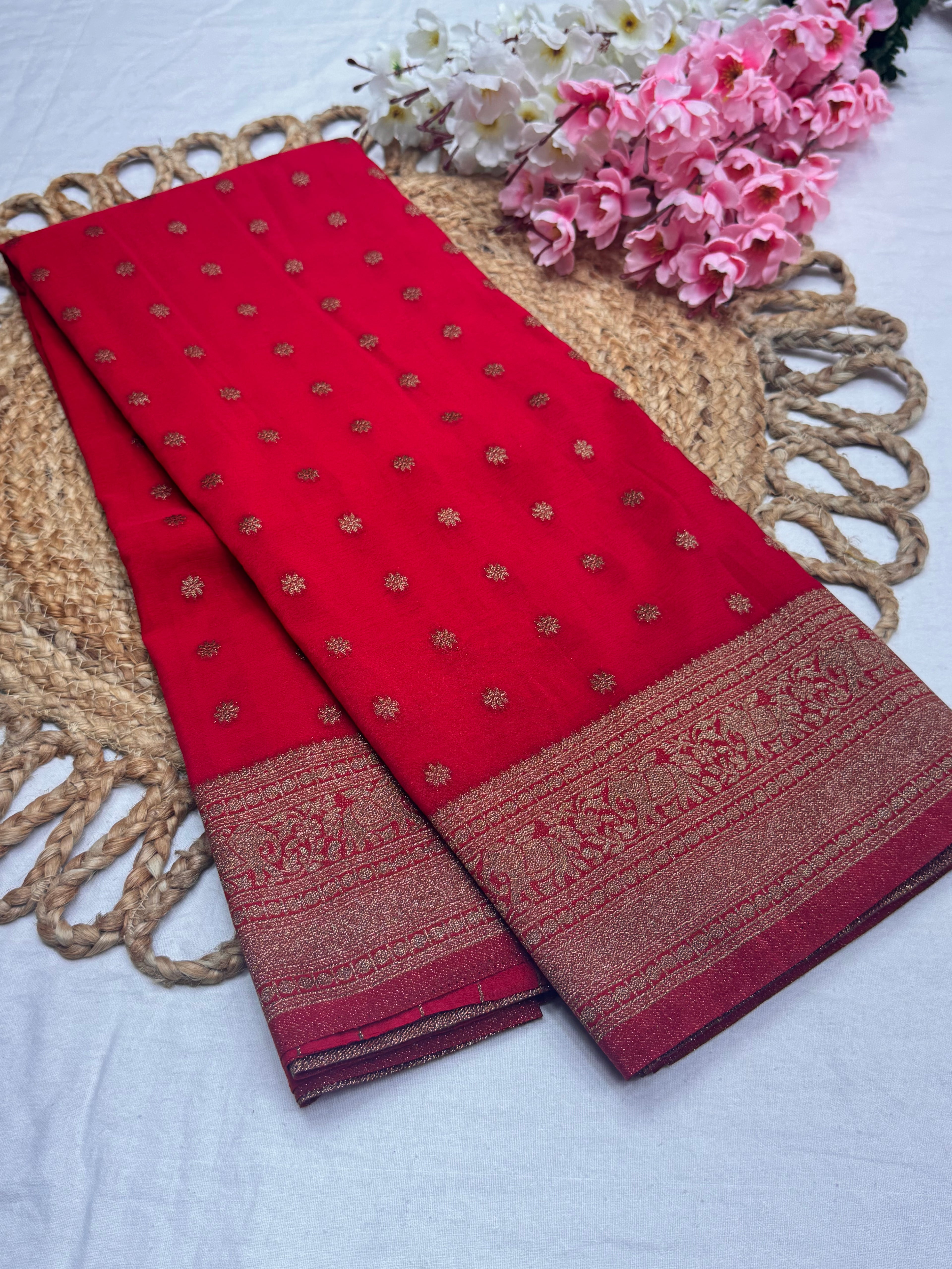 Georgette Self Elephant Border