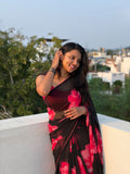 Trending Fancy Chiffon Saree with Black and Pink