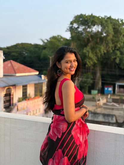 Trending Fancy Chiffon Saree with Black and Pink