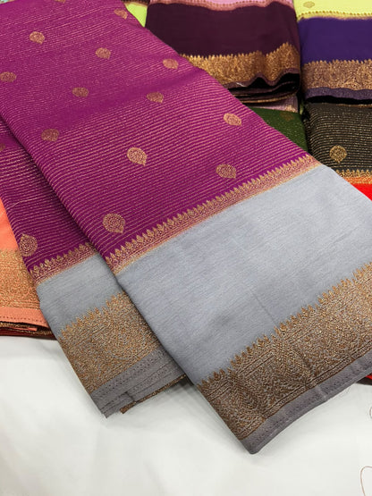 Premium Semi Banarasi Kaddi Georgette Sarees with stripes and Bentex Border