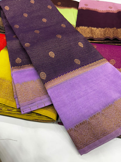Premium Semi Banarasi Kaddi Georgette Sarees with stripes and Bentex Border