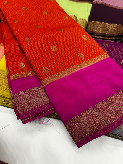 Premium Semi Banarasi Kaddi Georgette Sarees with stripes and Bentex Border