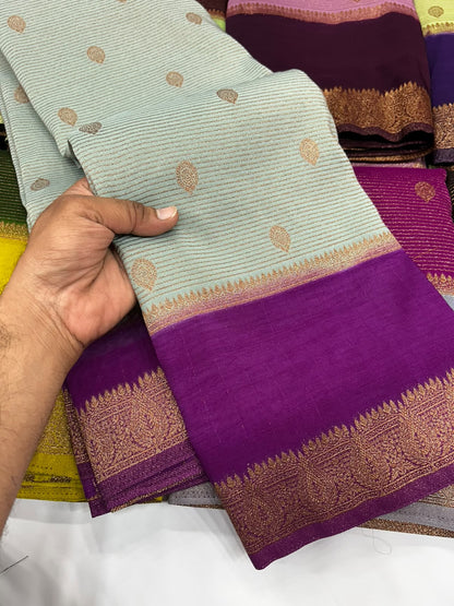 Premium Semi Banarasi Kaddi Georgette Sarees with stripes and Bentex Border