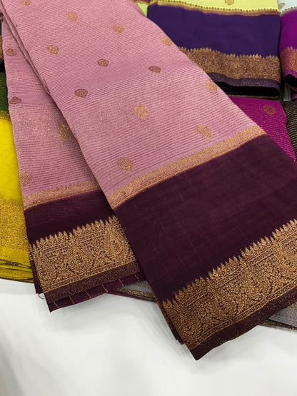 Premium Semi Banarasi Kaddi Georgette Sarees with stripes and Bentex Border