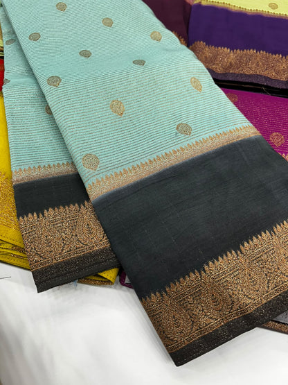 Premium Semi Banarasi Kaddi Georgette Sarees with stripes and Bentex Border