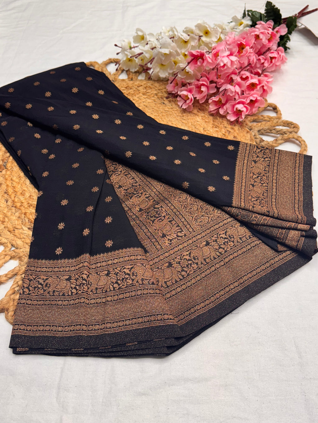 Georgette Self Elephant Border