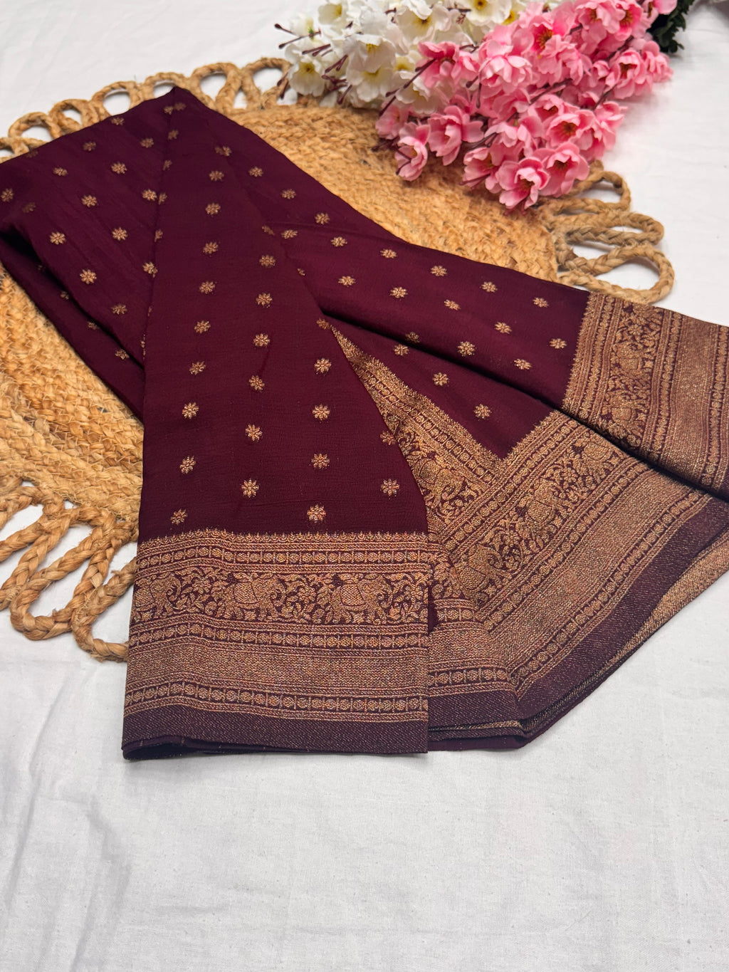 Georgette Self Elephant Border