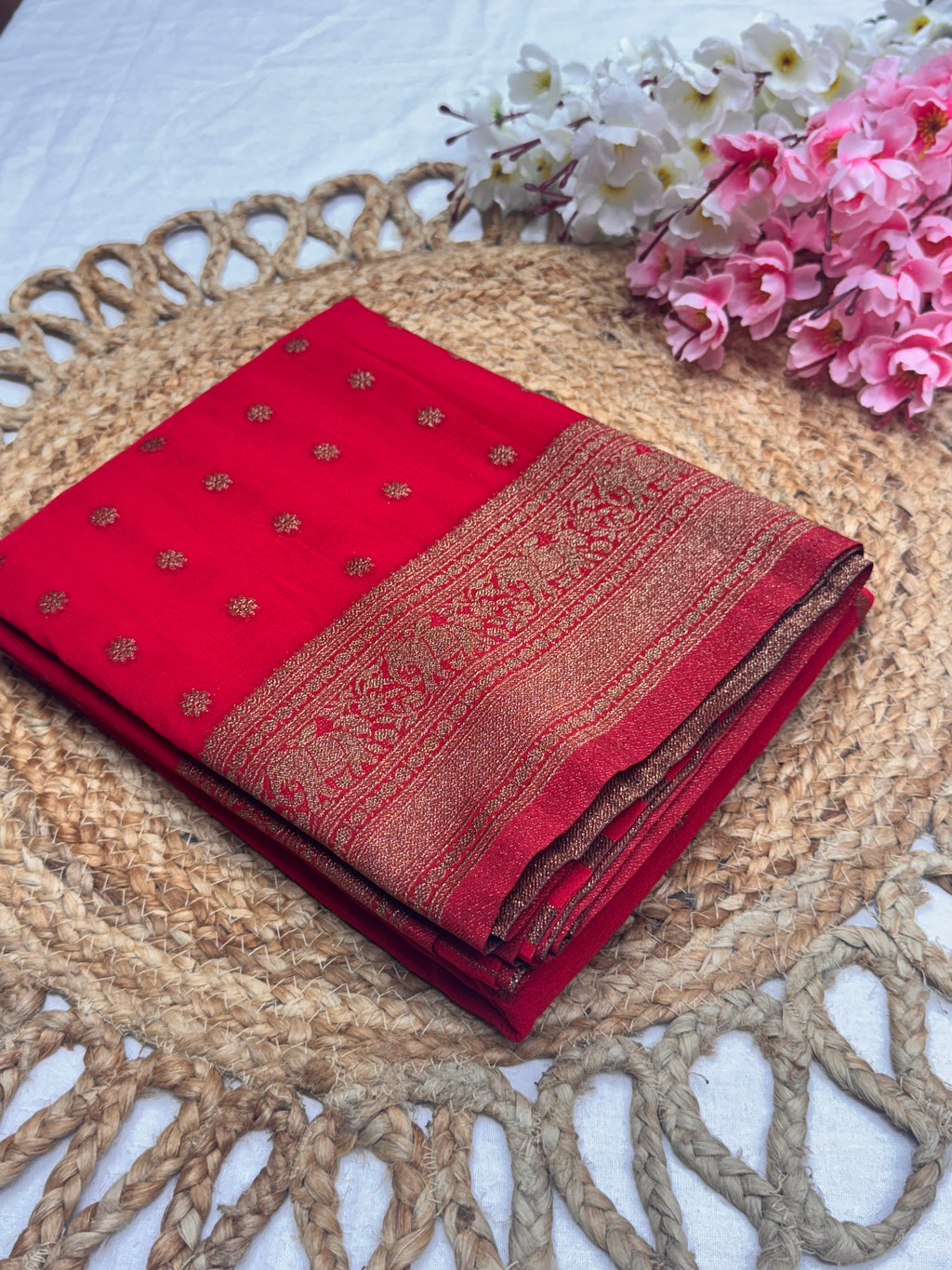 Georgette Self Elephant Border