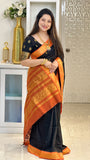 Kalyani Cotton Saree With Black and Orange Color