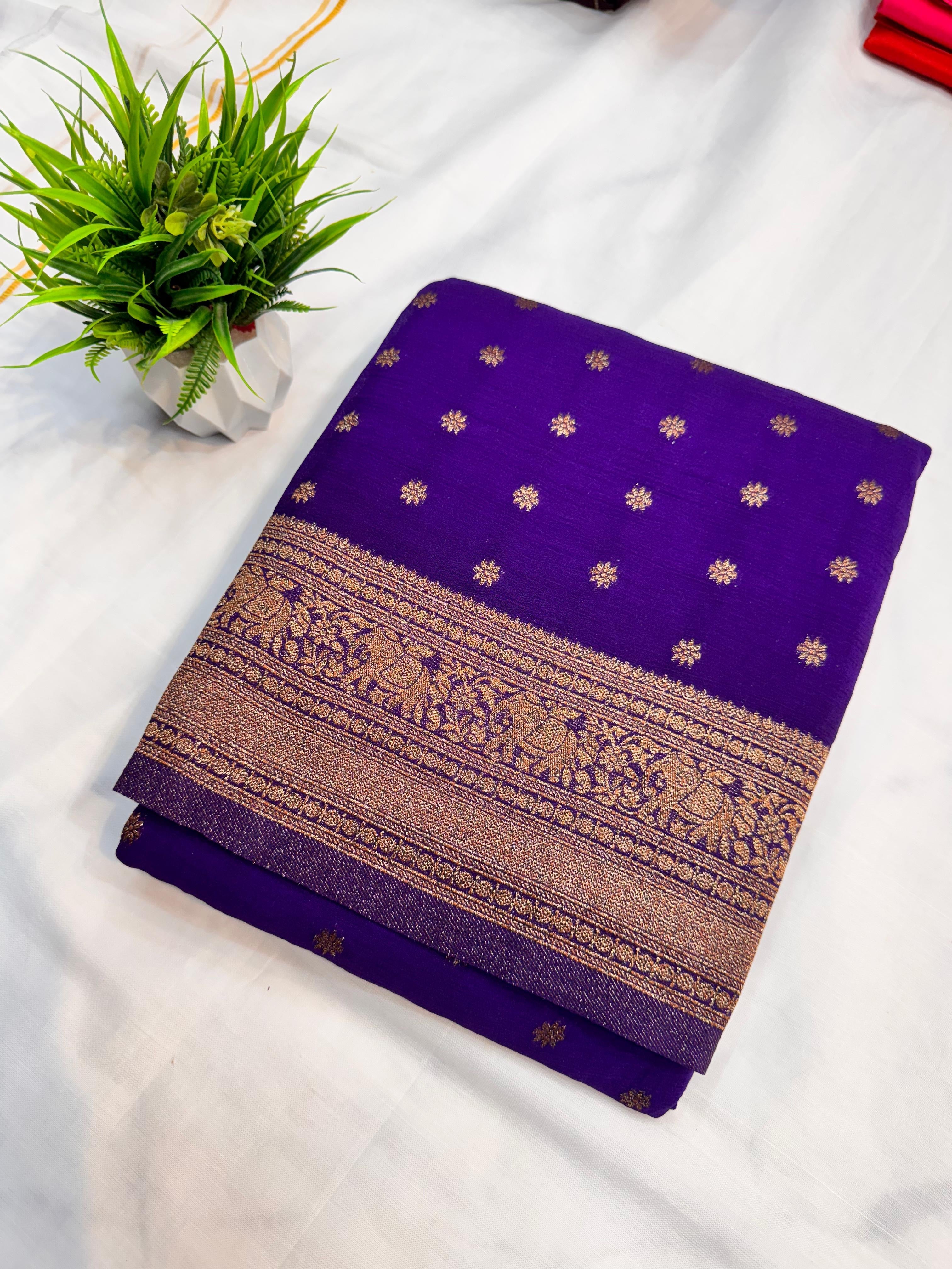 Georgette Self Elephant Border