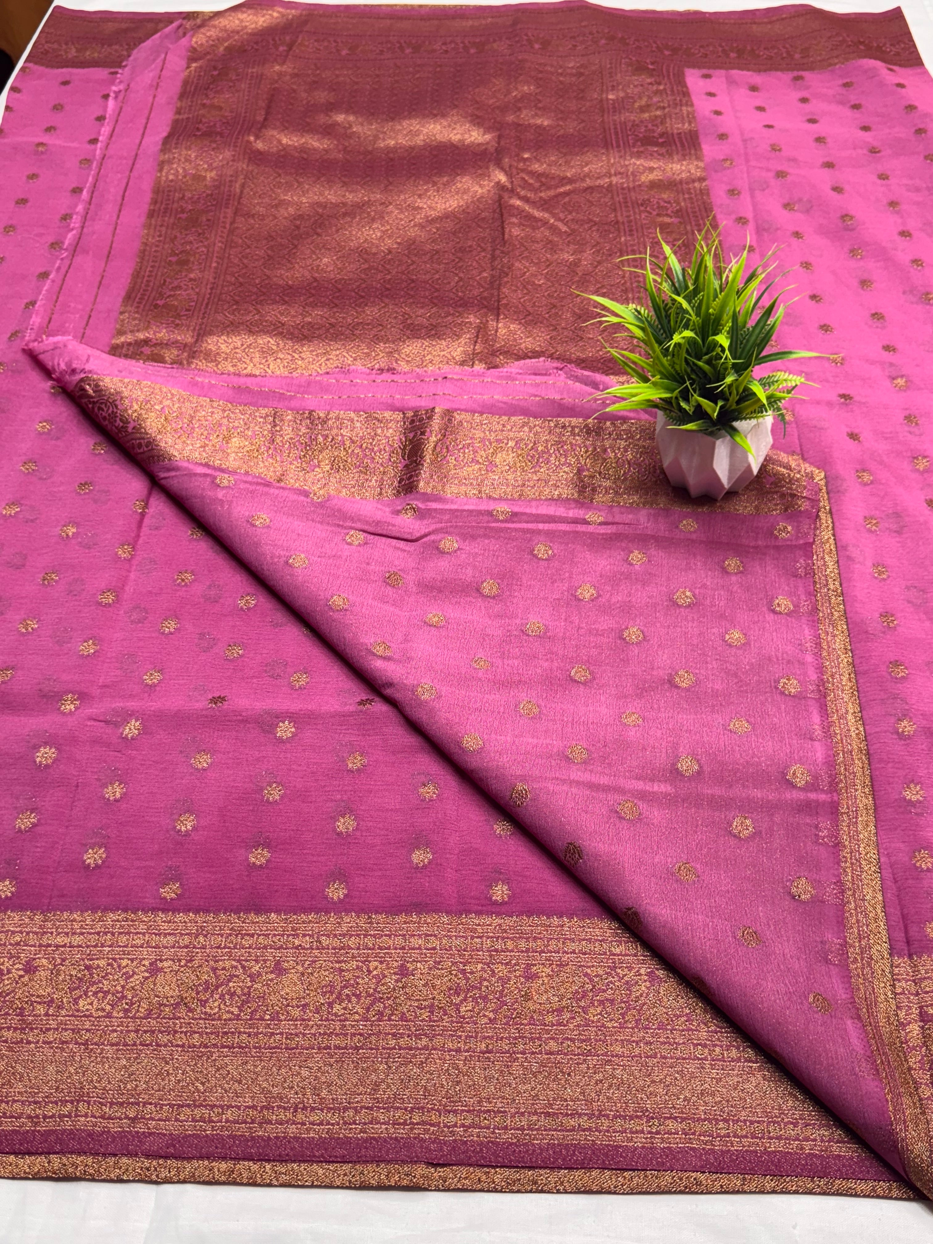 Georgette Self Elephant Border