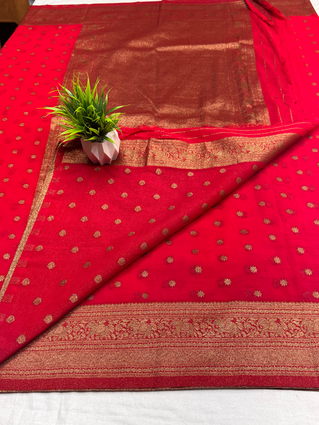 Georgette Self Elephant Border