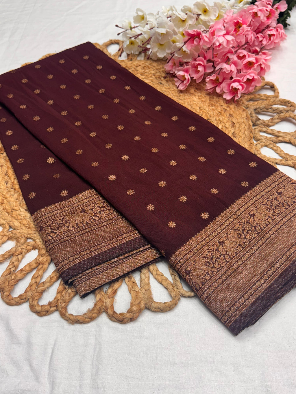 Georgette Self Elephant Border