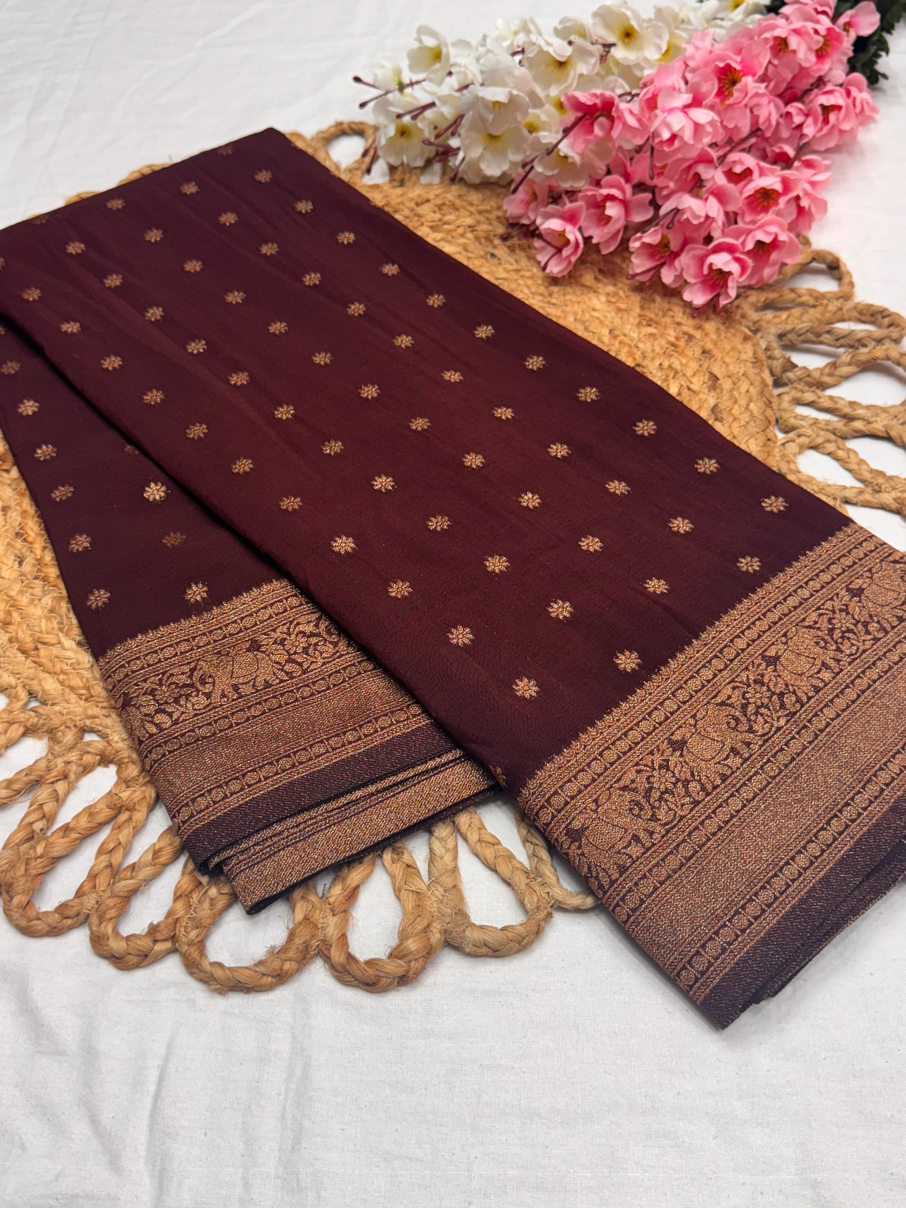 Georgette Self Elephant Border