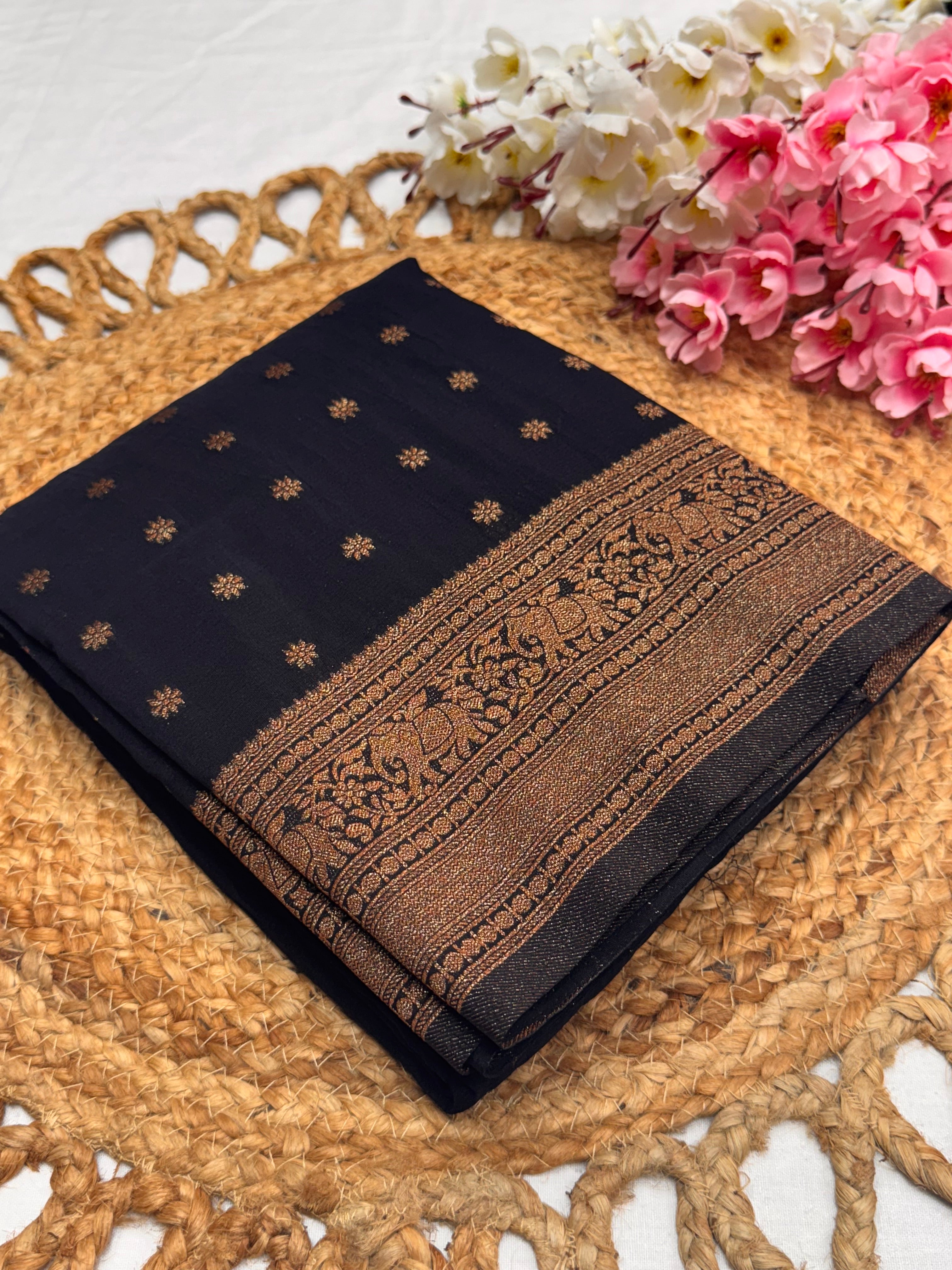 Georgette Self Elephant Border