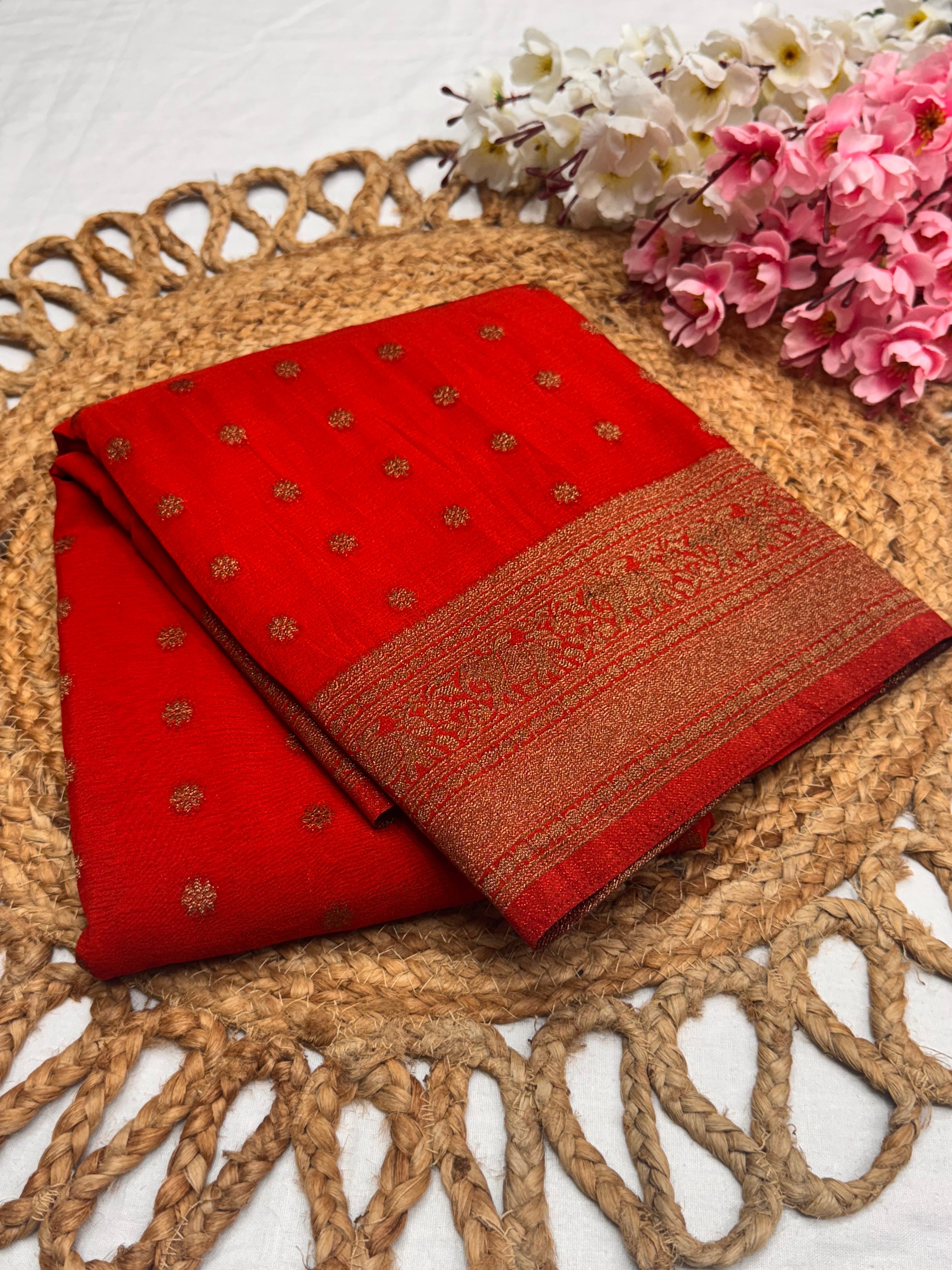 Georgette Self Elephant Border