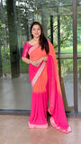 Premium Soft Georgette Pink and Red Color