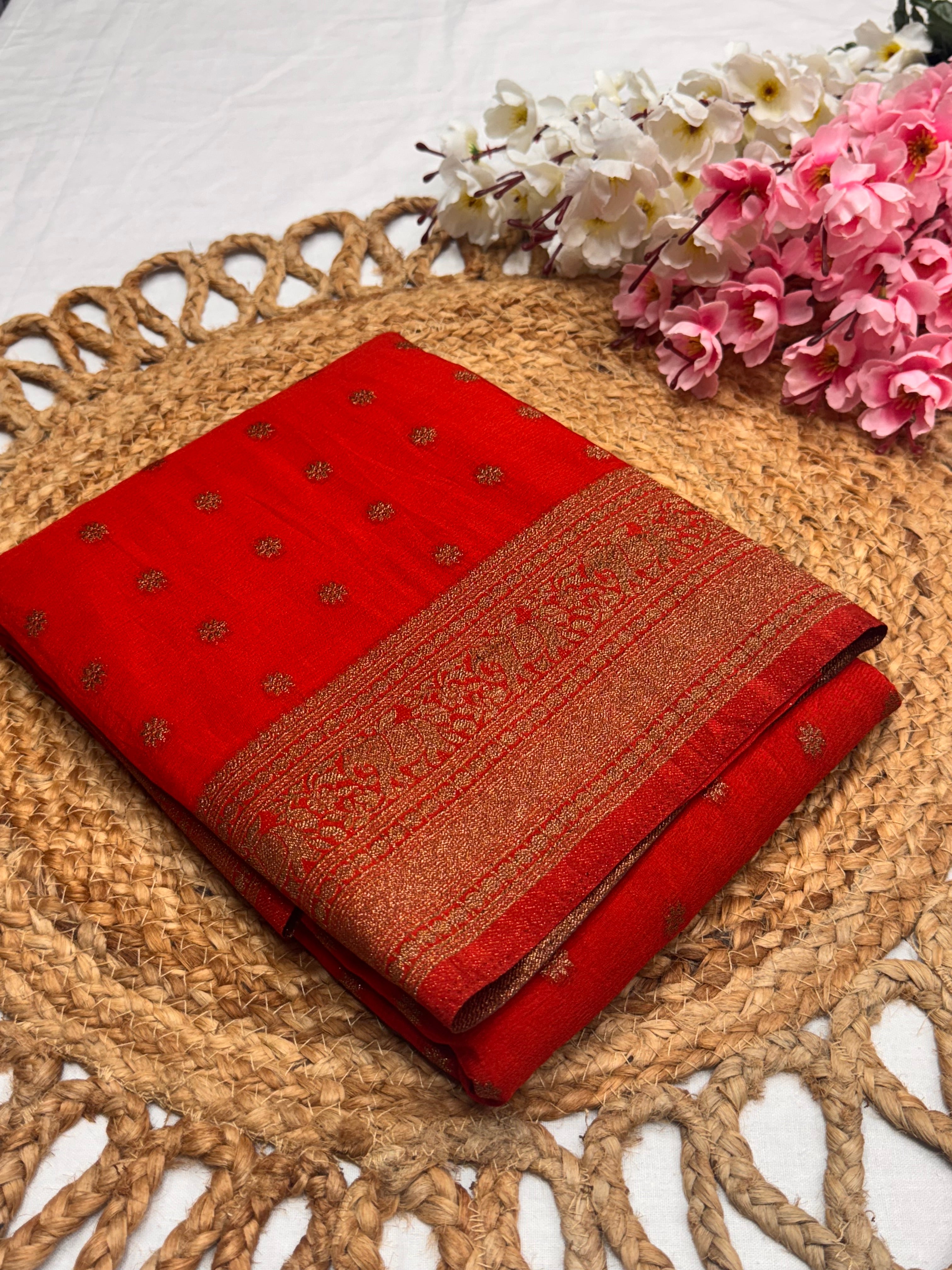 Georgette Self Elephant Border