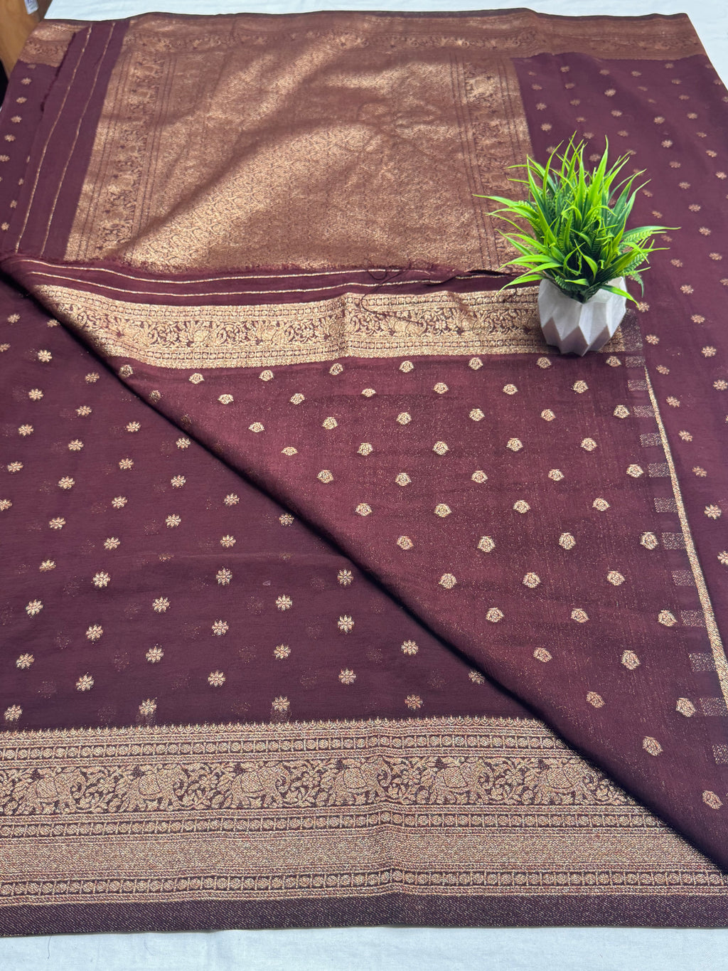 Georgette Self Elephant Border