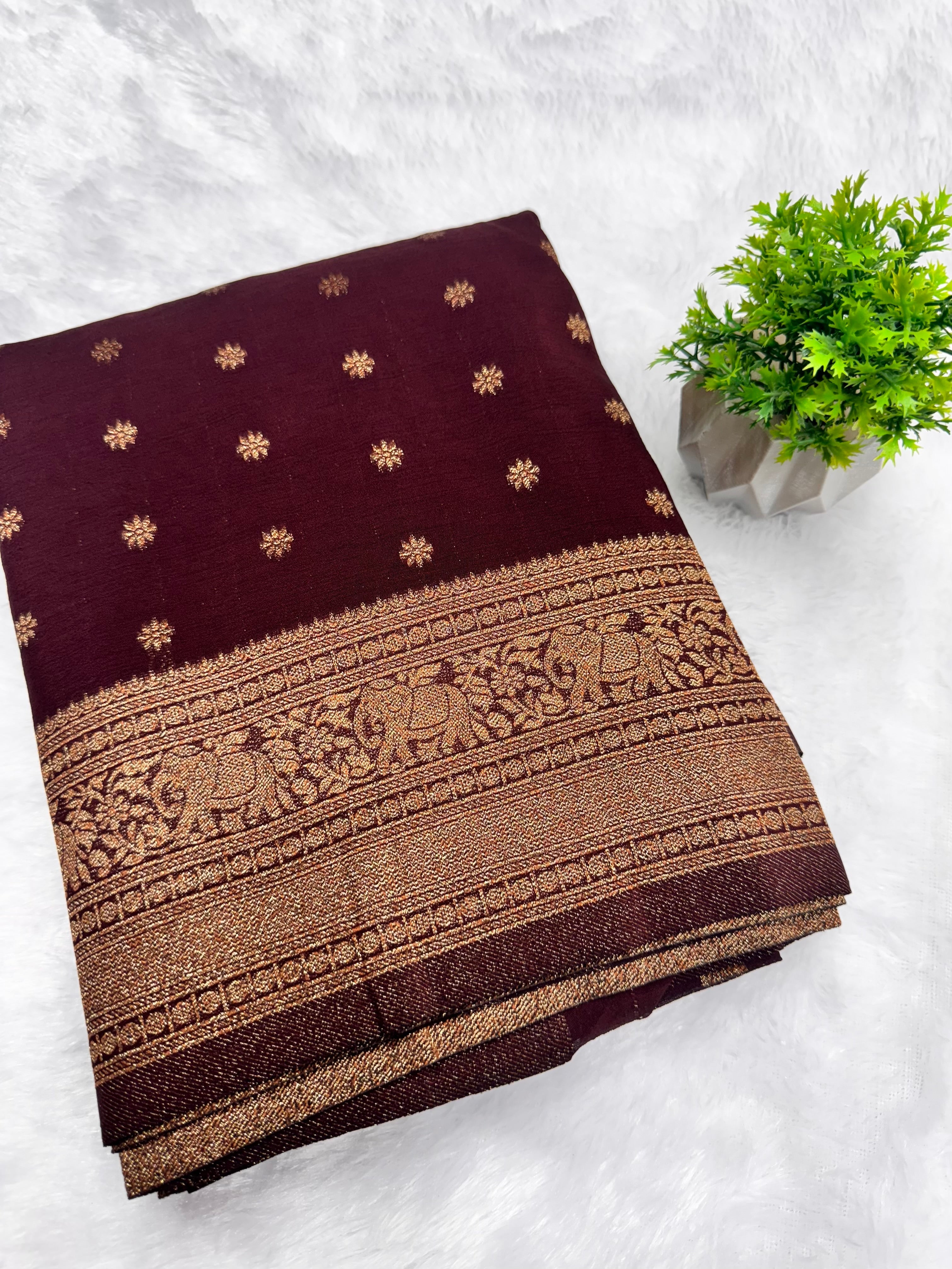 Georgette Self Elephant Border