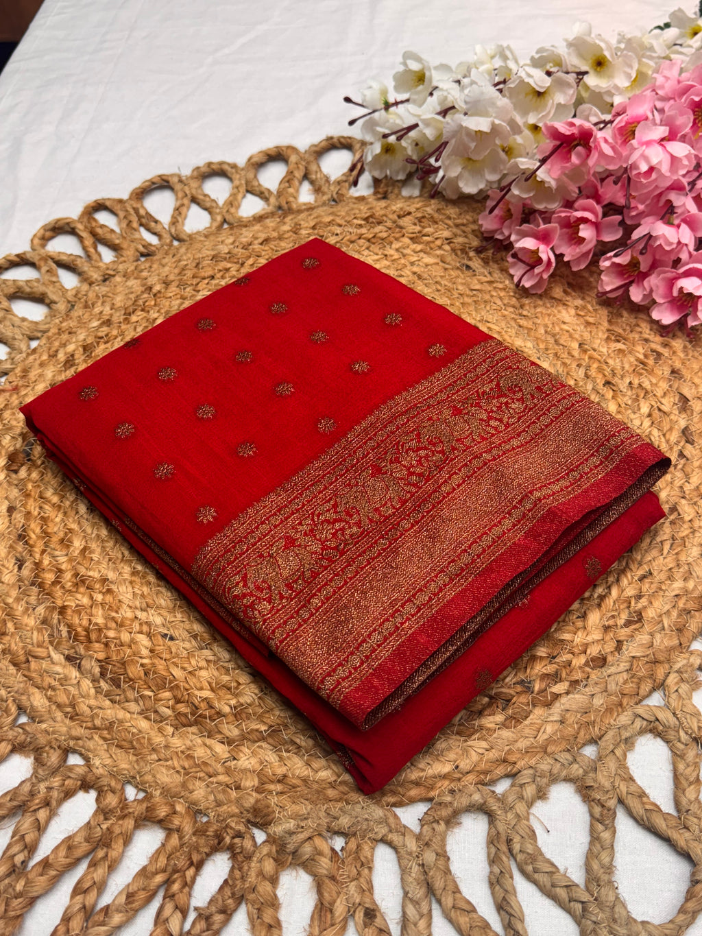 Georgette Self Elephant Border