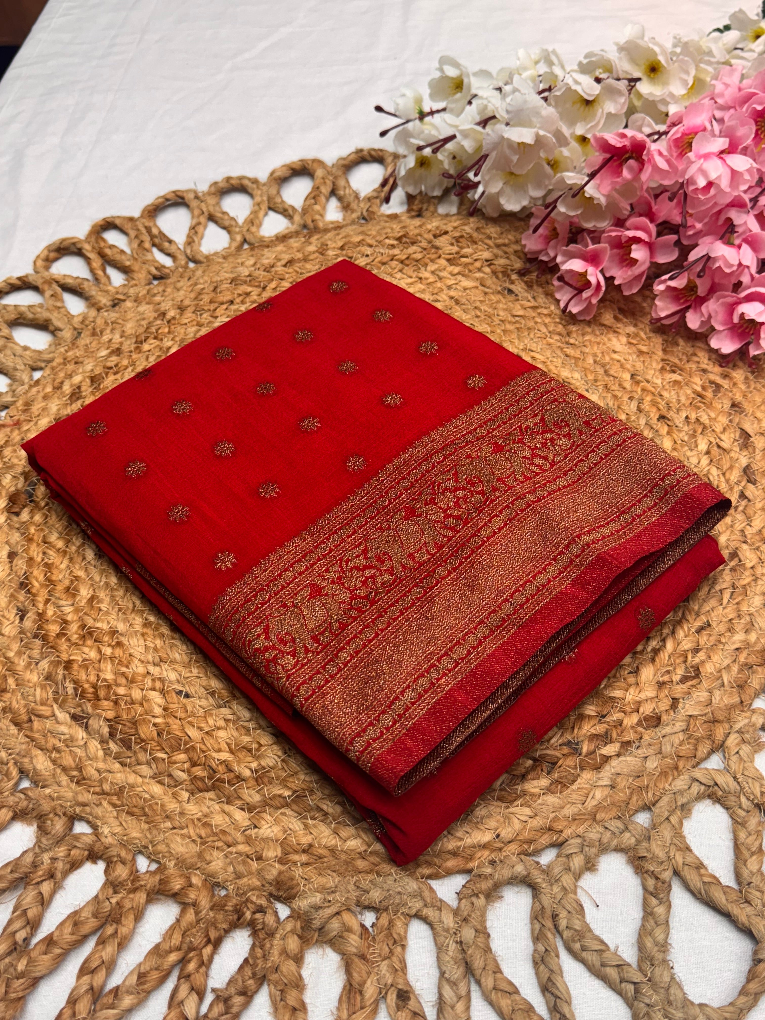 Georgette Self Elephant Border