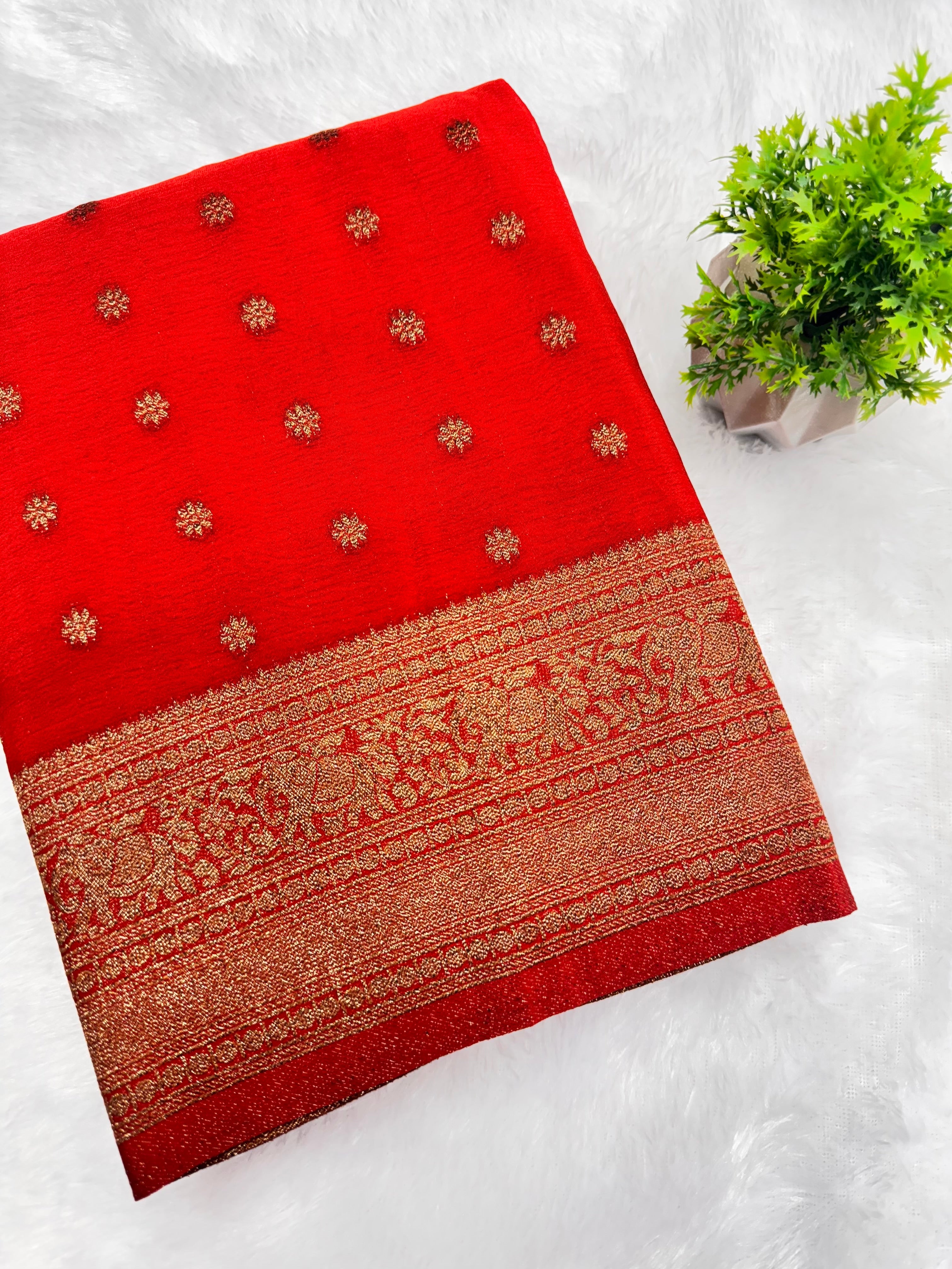 Georgette Self Elephant Border