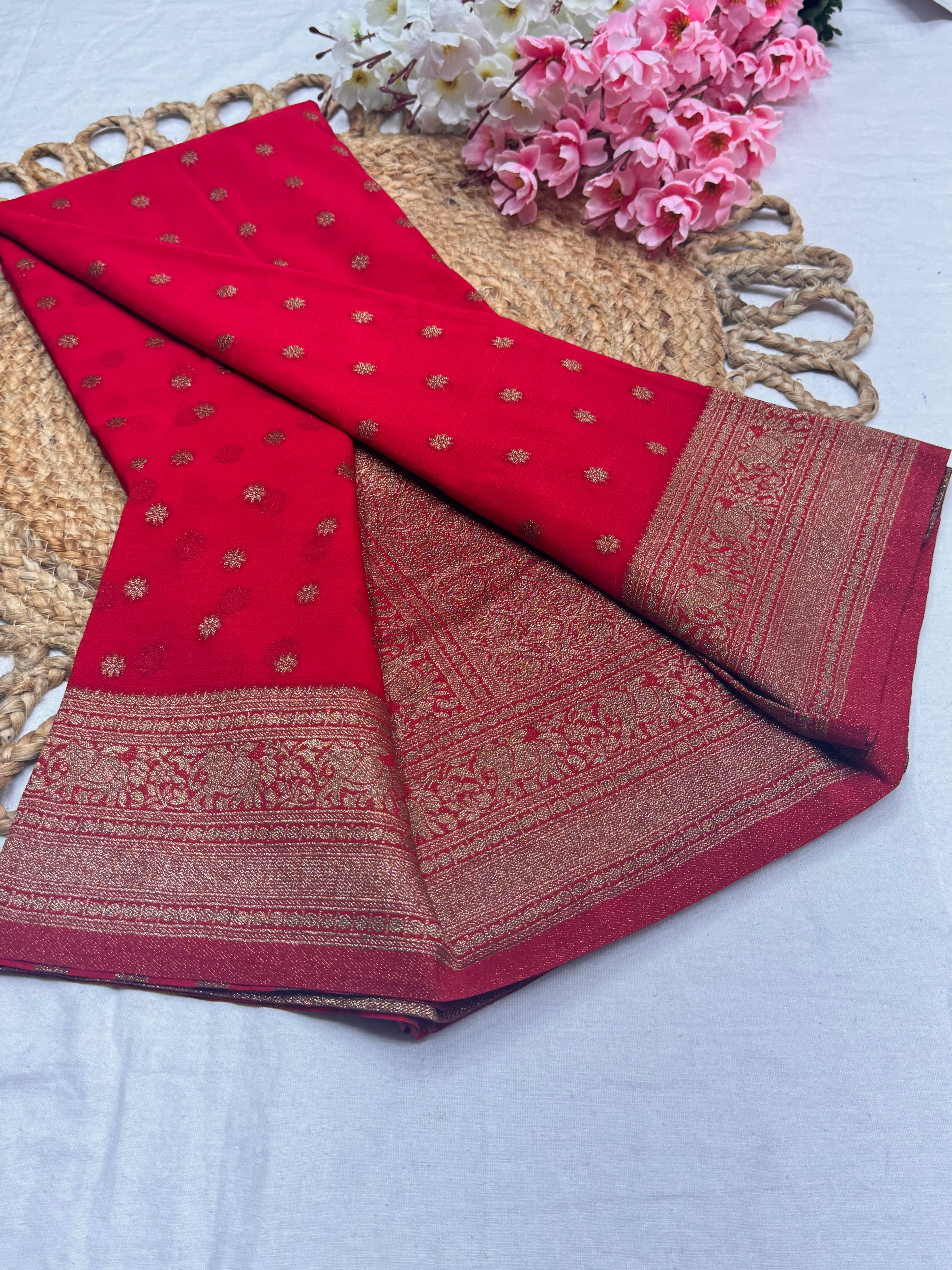 Georgette Self Elephant Border