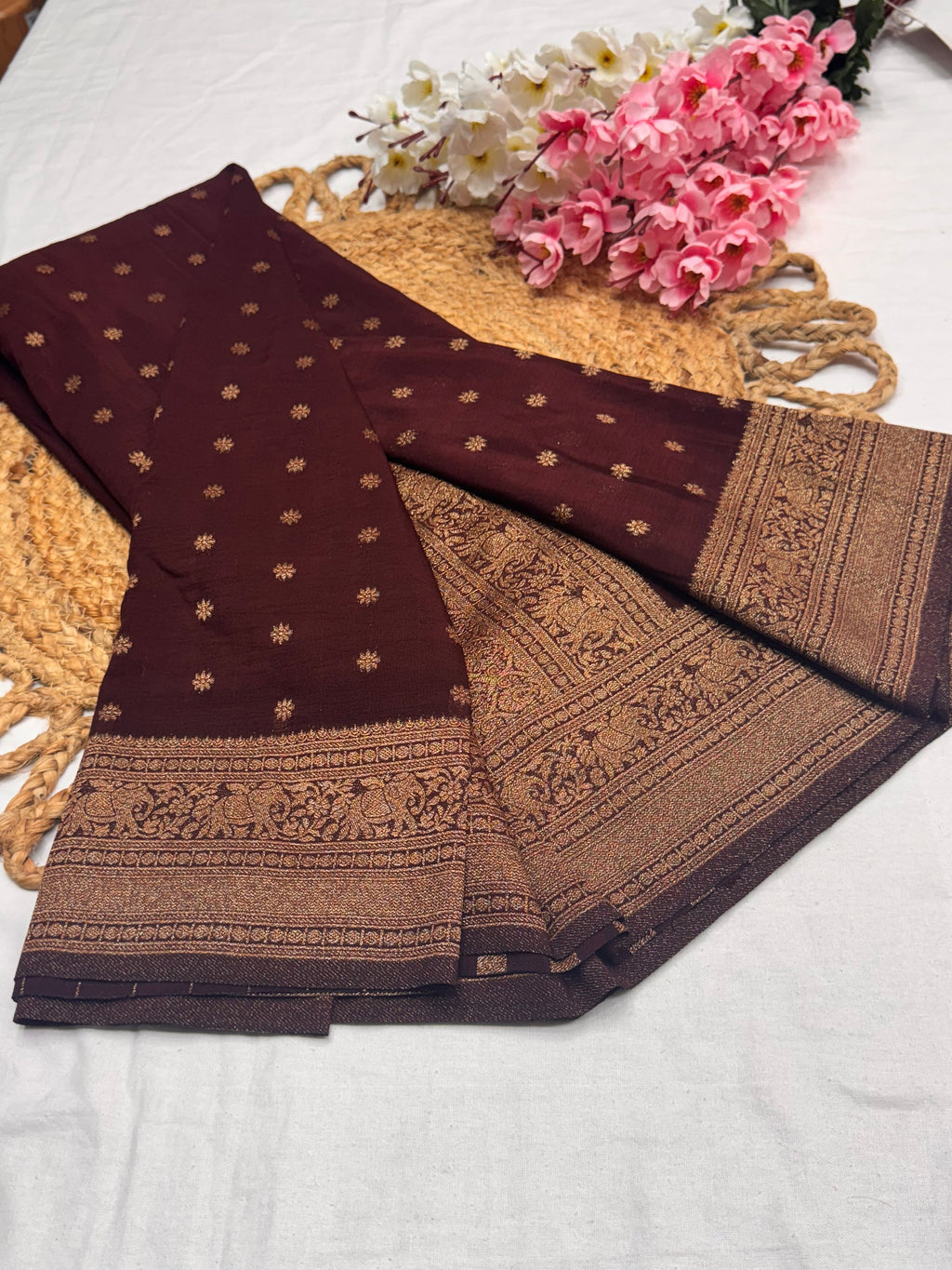 Georgette Self Elephant Border