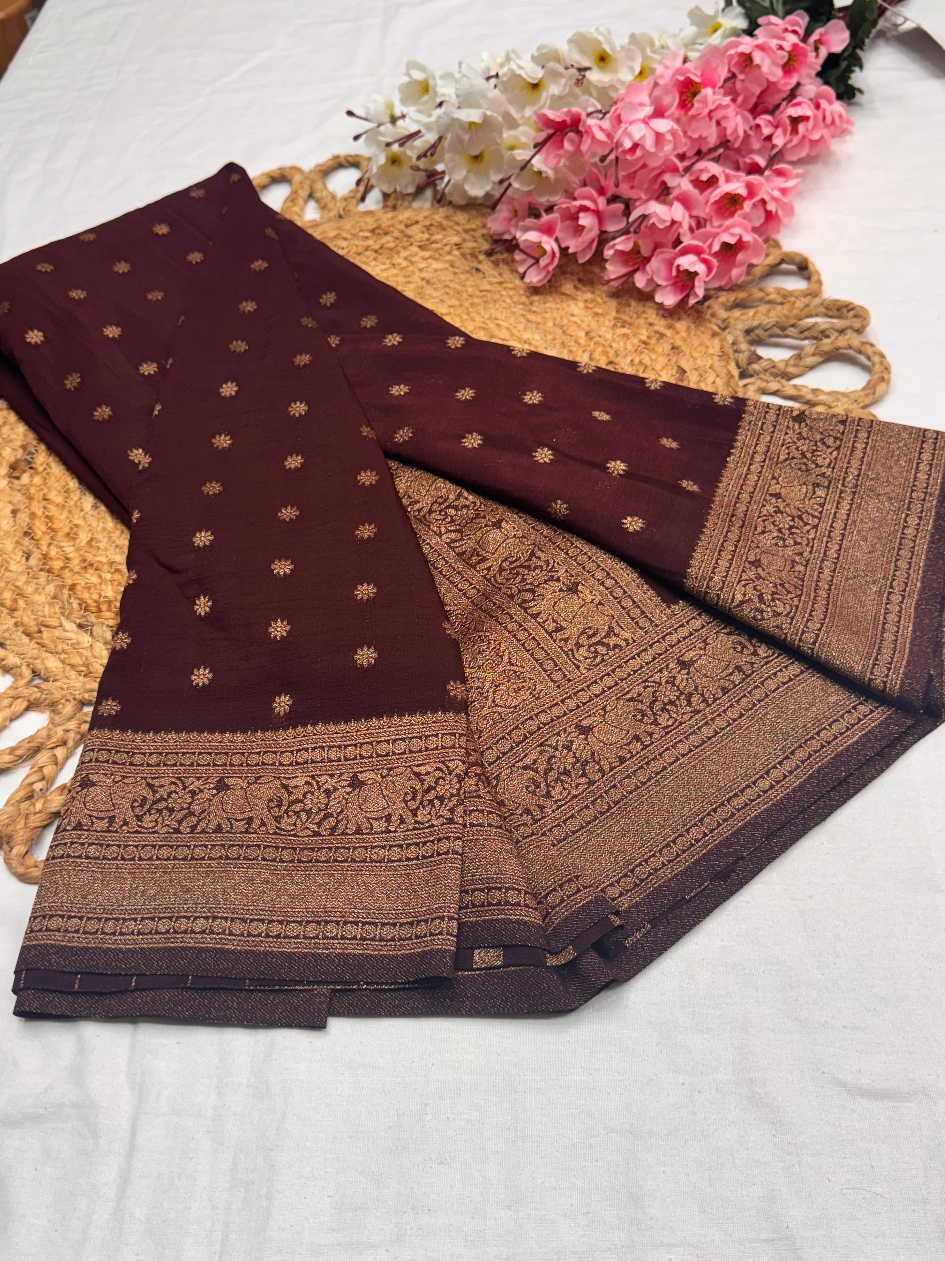 Georgette Self Elephant Border