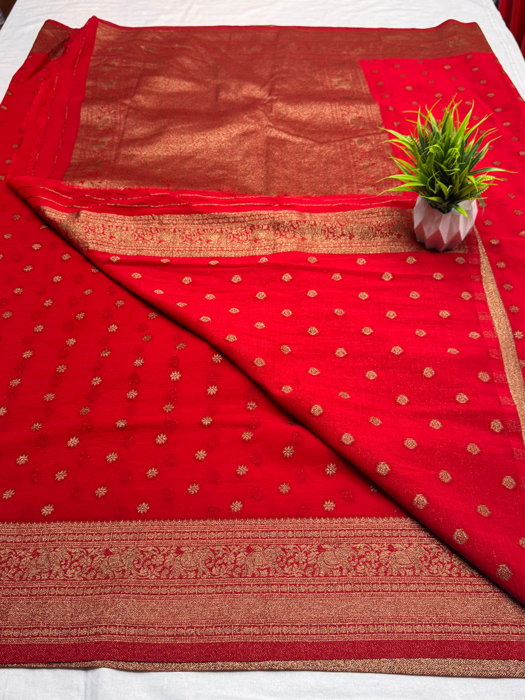 Georgette Self Elephant Border