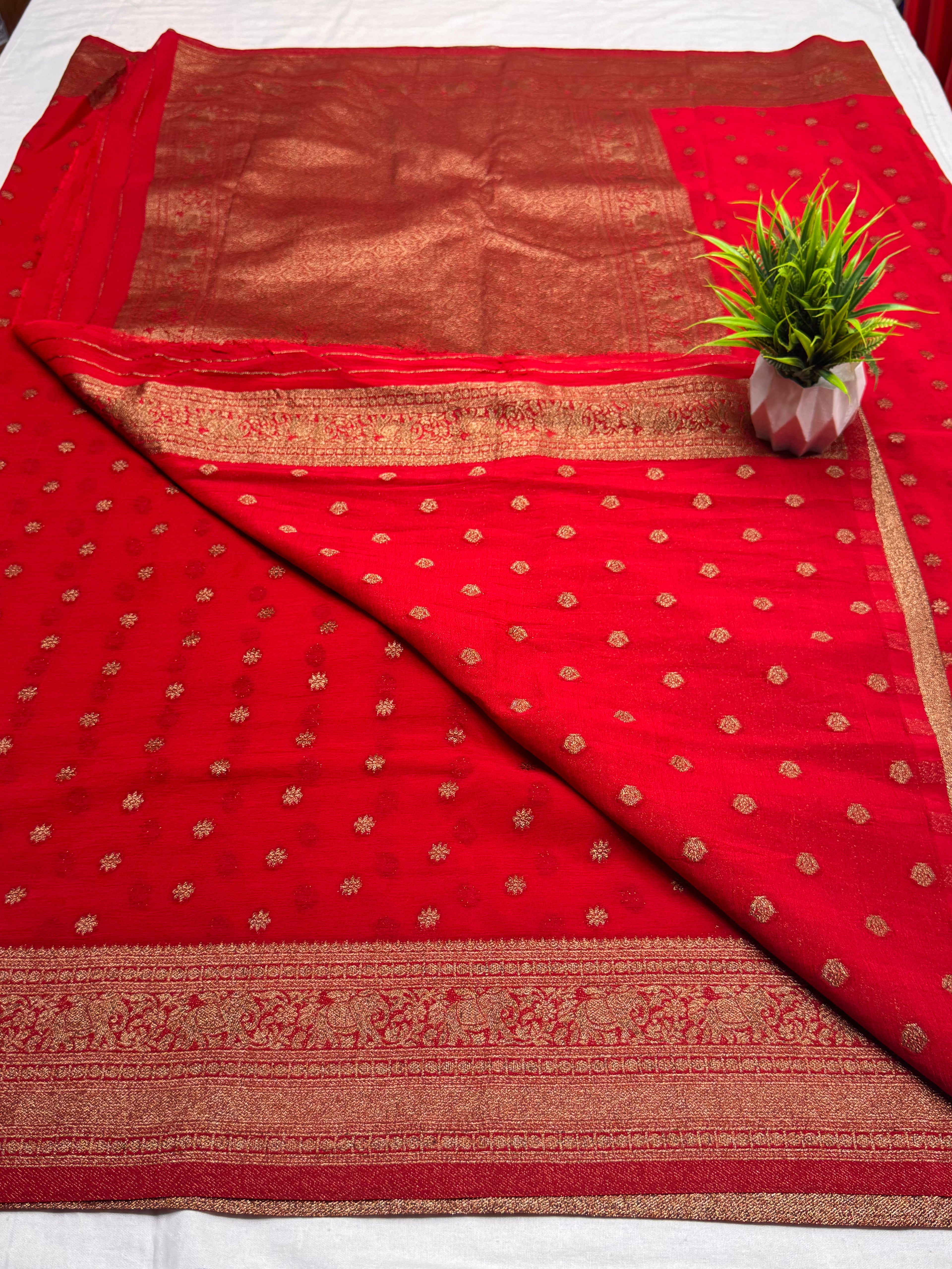 Georgette Self Elephant Border