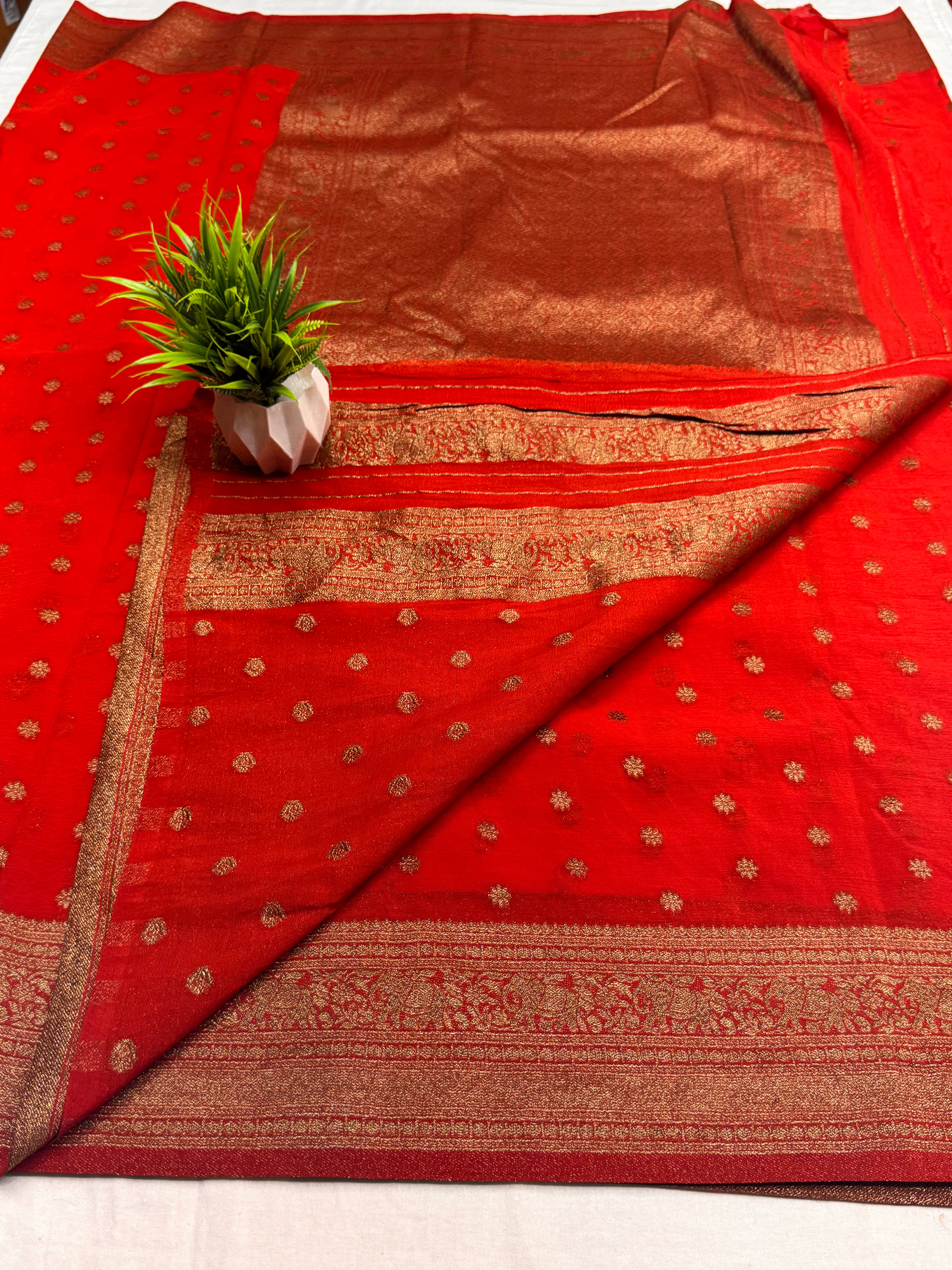 Georgette Self Elephant Border