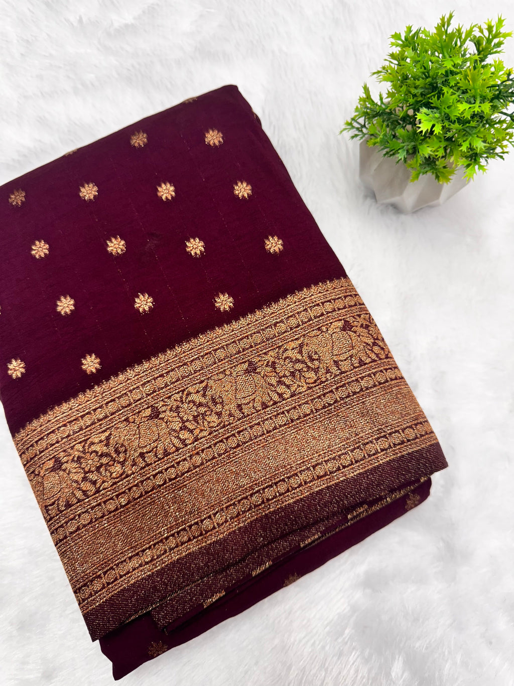 Georgette Self Elephant Border