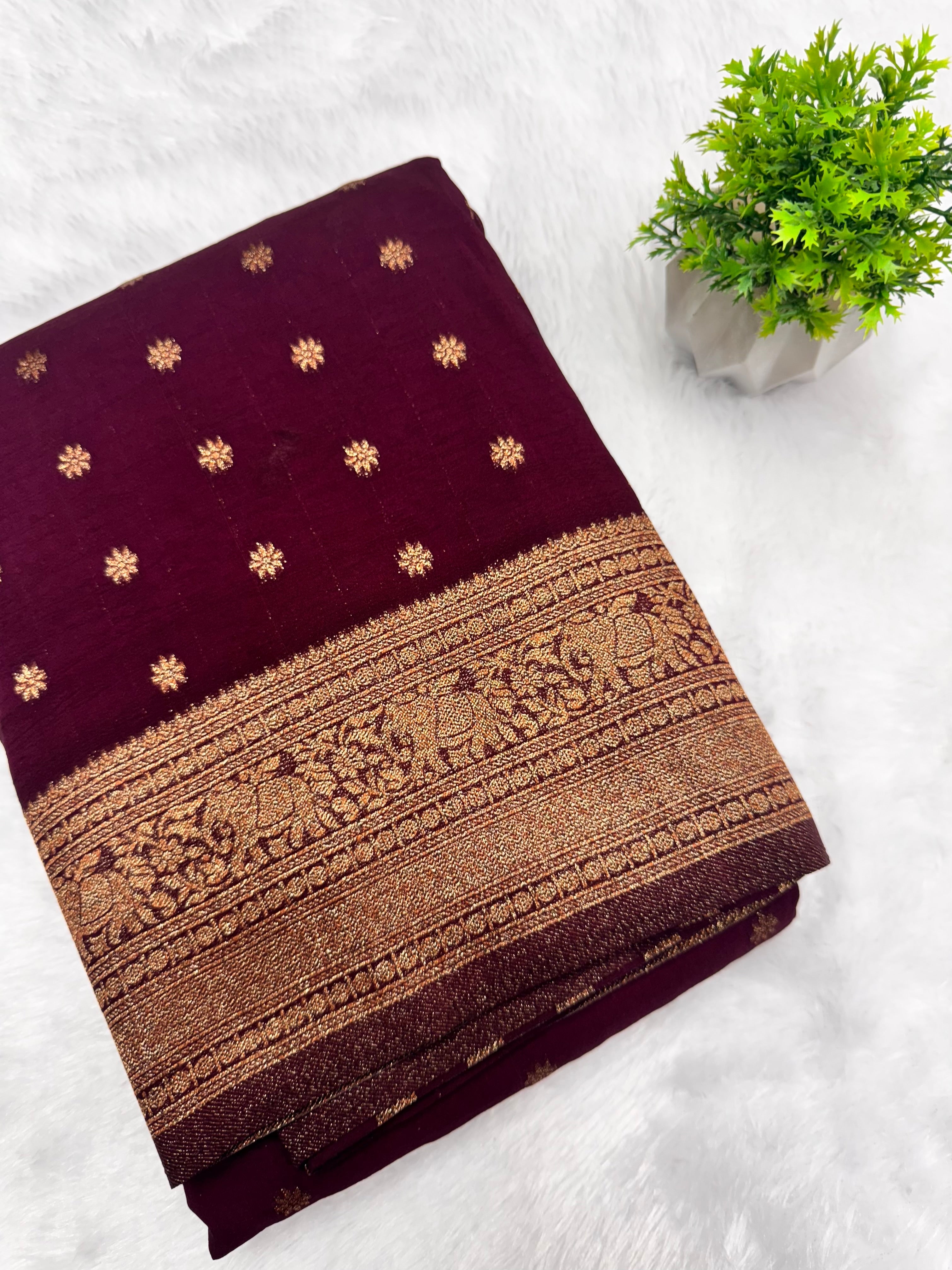 Georgette Self Elephant Border