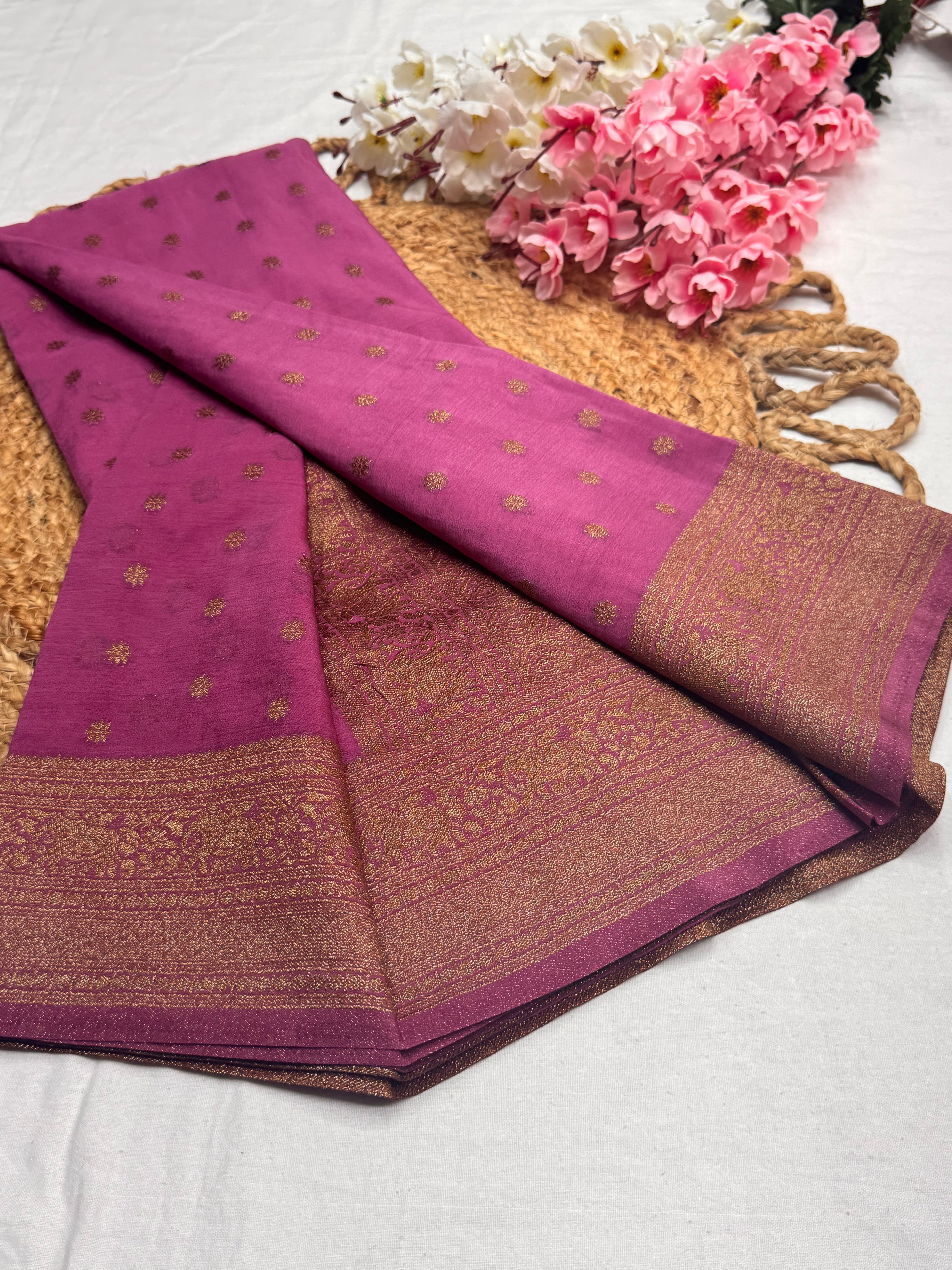 Georgette Self Elephant Border