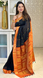 Kalyani Cotton Saree With Black and Orange Color