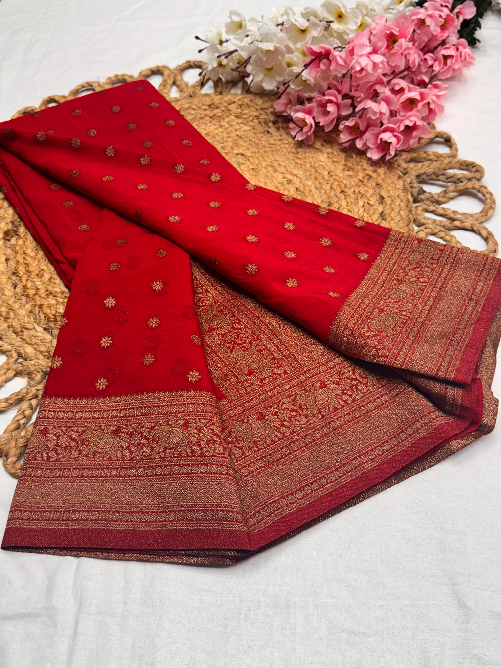 Georgette Self Elephant Border