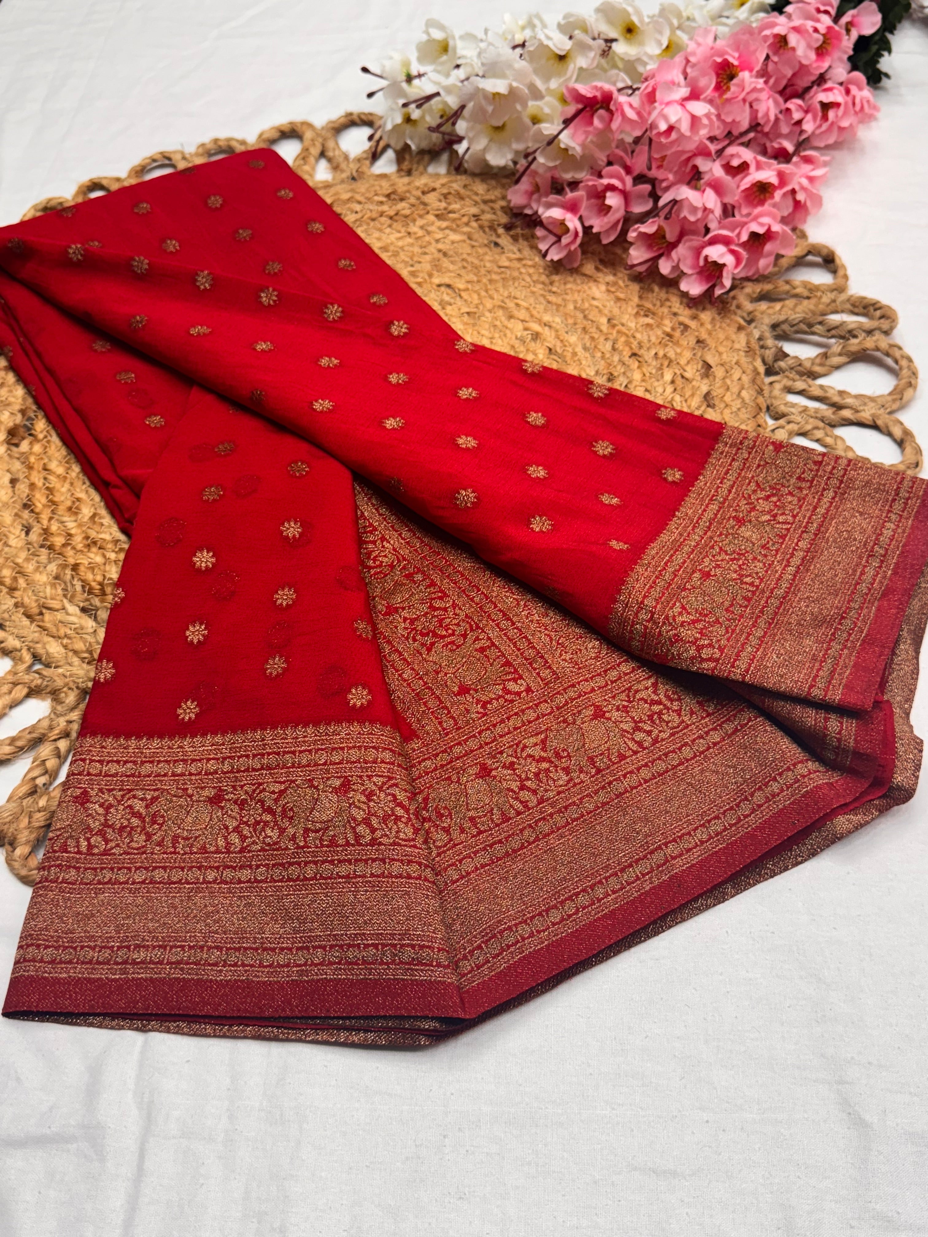 Georgette Self Elephant Border