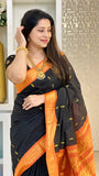 Kalyani Cotton Saree With Black and Orange Color