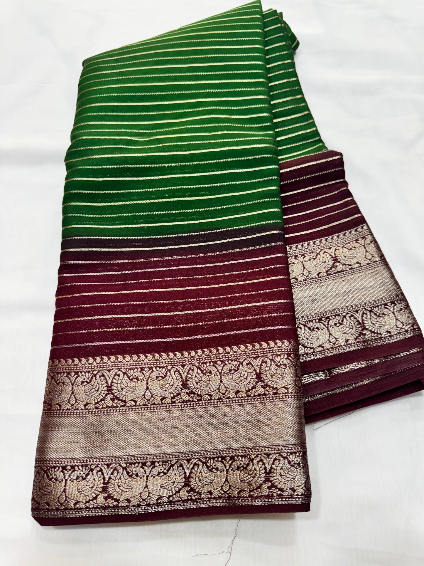 M crape Stripes with peacock design