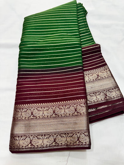 M crape Stripes with peacock design