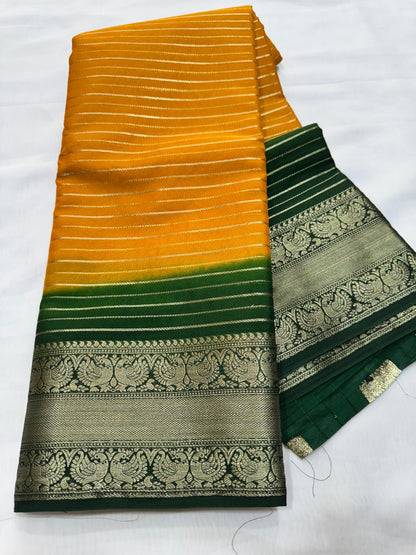 M crape Stripes with peacock design