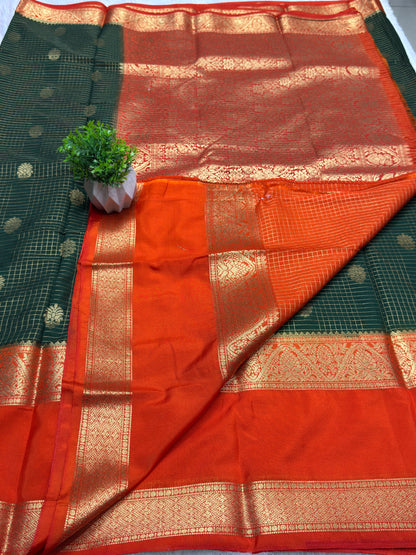 Premium Crepe Checks Rich Pallu